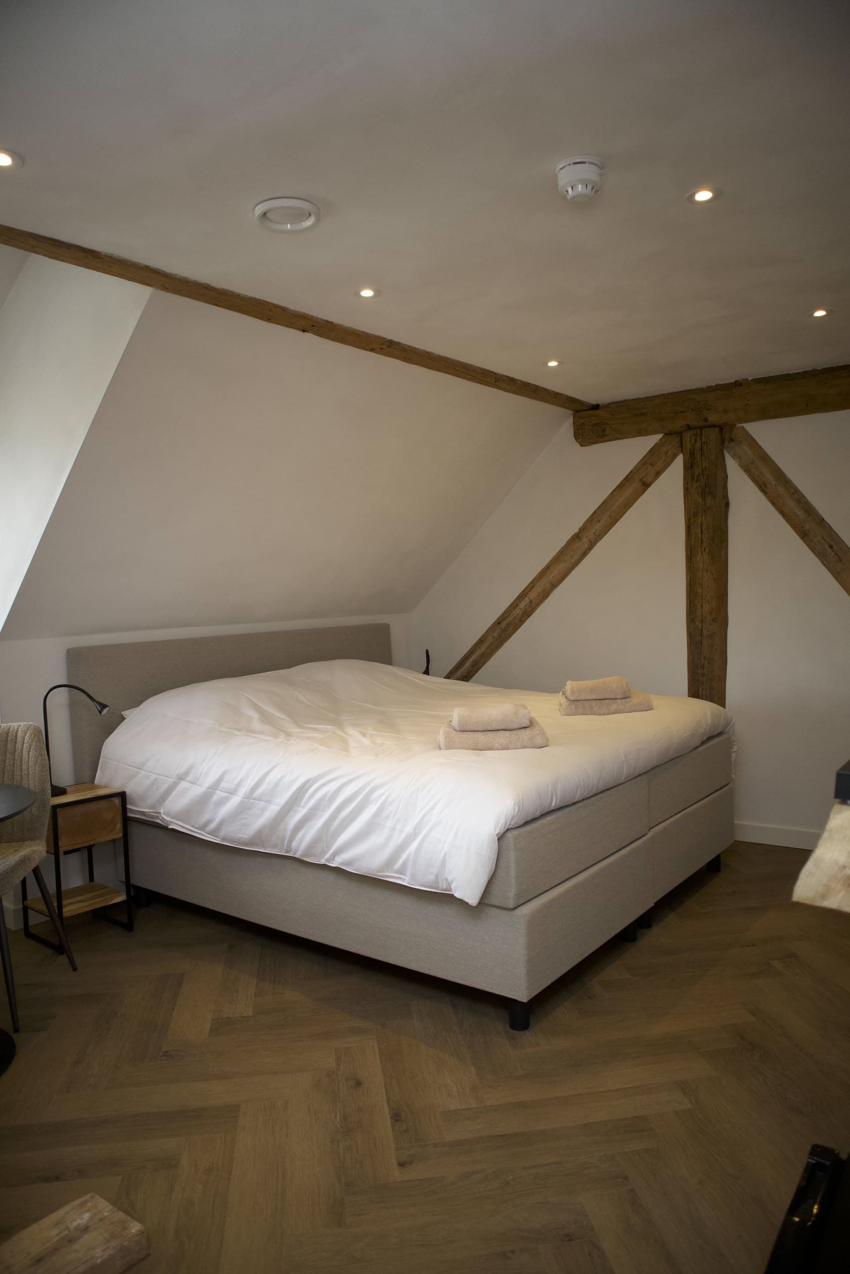 Kamer Roos — Koffie- en theefaciliteiten, flatscreen-tv, wifi, airconditioning en verwarming, eigen badkamer met regendouche, wastafel en toilet, koelkast en föhn.